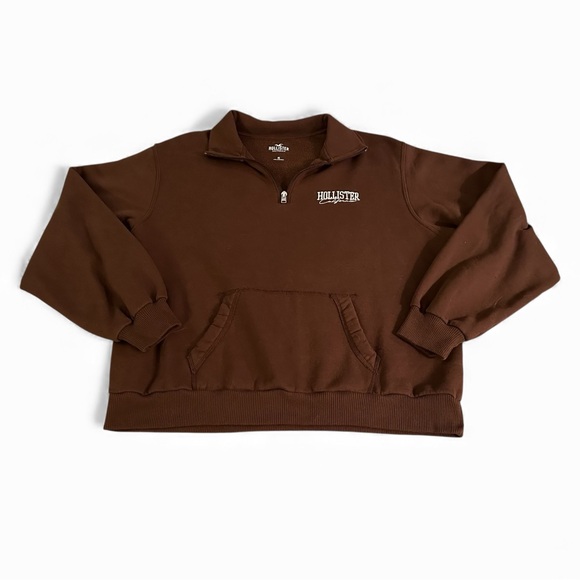 HOLLISTER California M 1/4 Zip Brown Fleece Sweatshirt R $49 - Picture 2 of 11